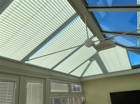 Just fitted these pleated blinds in a conservatory roof in South Tyneside, our pleated system is very versatile and can be custom made for any shape, the blinds in this installation were manual but motorisation is an option.
